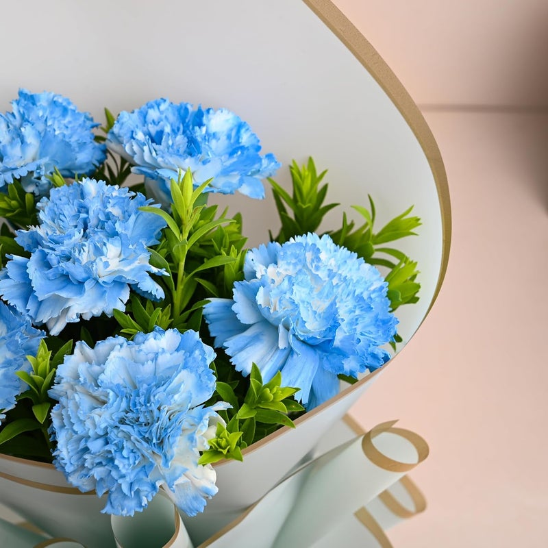 Floweraura FlowerAura Fresh Live Flower Bouquet of 6 Blue Carnations Flowers For Birthday Gift Anniversary Gift Wedding Gift Valentines Day Gift Gift For Special Occasion Same Day Delivery  - Image 5