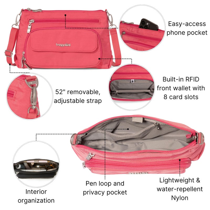 Baggallini Original Everyday 11x 7.5 Crossbody Bags for Women RFID Protected Washable Lightweight Nylon Zippered Travel Purse - Image 3