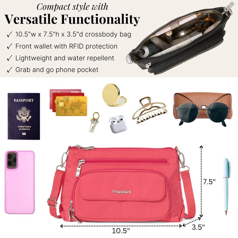 Baggallini Original Everyday 11x 7.5 Crossbody Bags for Women RFID Protected Washable Lightweight Nylon Zippered Travel Purse - Image 4