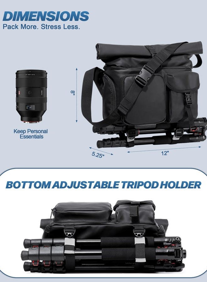 Smasrob Camera Bag with Tripod Holder, Rain Cover and Hidden Water Bottle Holder, Camera Sling Bag with Extra Storage Section, Black - Image 5