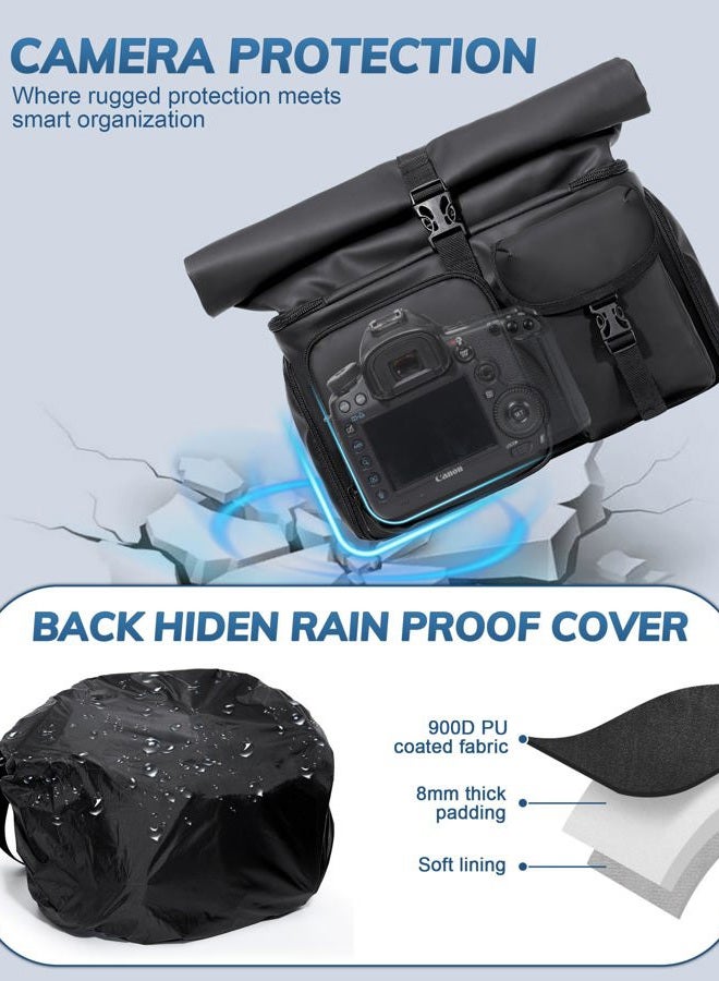 Smasrob Camera Bag with Tripod Holder, Rain Cover and Hidden Water Bottle Holder, Camera Sling Bag with Extra Storage Section, Black - Image 3