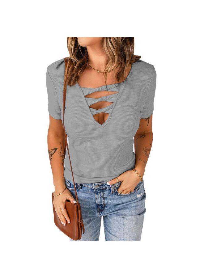 Summer New Independent Station European And American Tiktok Women's Solid Color Slim Short Sleeve