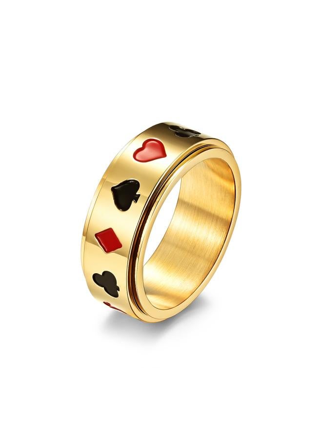 Spades And Hearts Plum Square Playing Card Pattern Titanium Steel Rotatable Ring Jewelry Spot 