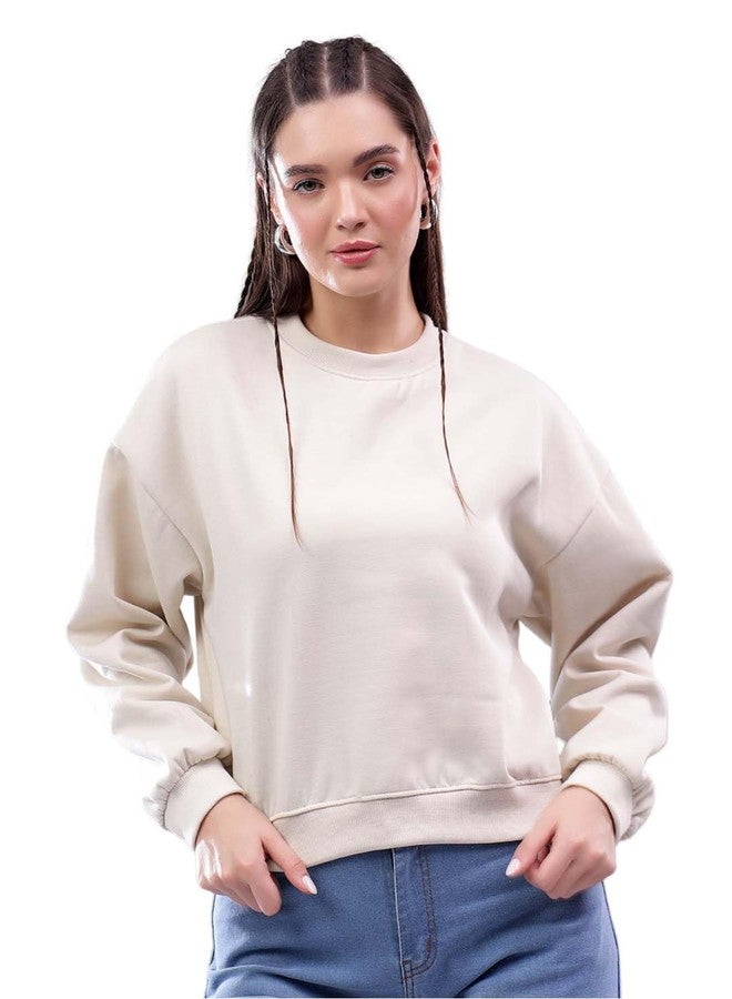 KOTTY Women's Fleece Sweatshirt Solid Pattern with Classic Round Neck(White,M) - Image 1