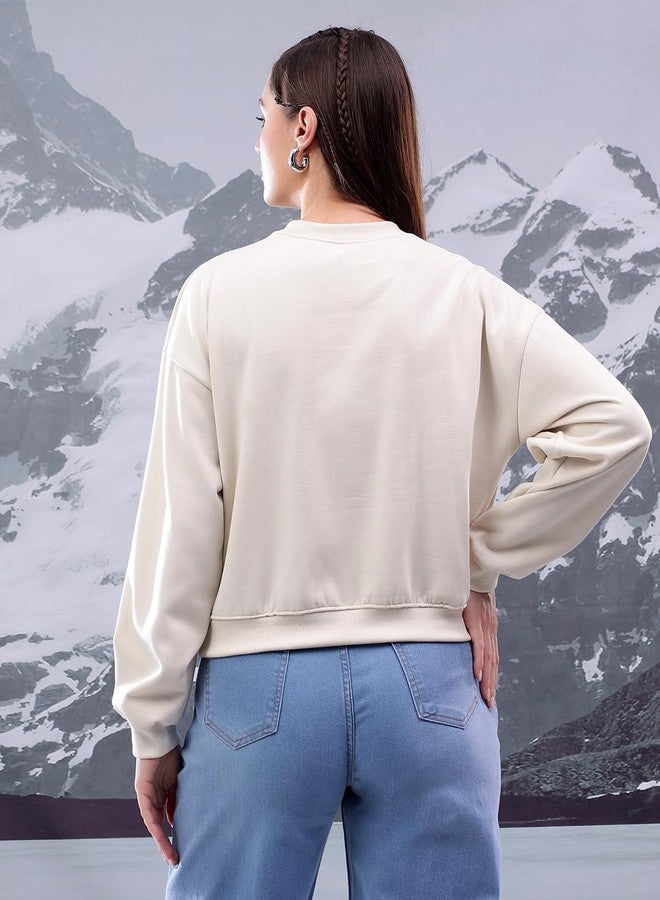 KOTTY Women's Fleece Sweatshirt Solid Pattern with Classic Round Neck(White,M) - Image 3