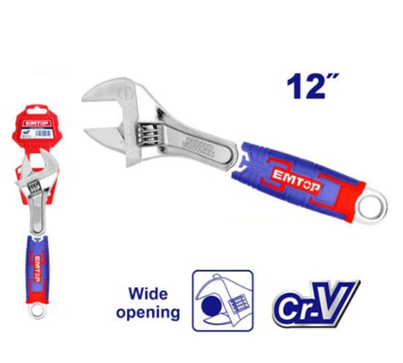 EMTOP MBTstore EAWH131201 Adjustable wrench Adjustable Clamp Pliers 300mm 12 Inches CrV Steel 041mm Opening Soft Handle Packed with Plastic Hanger - Image 2