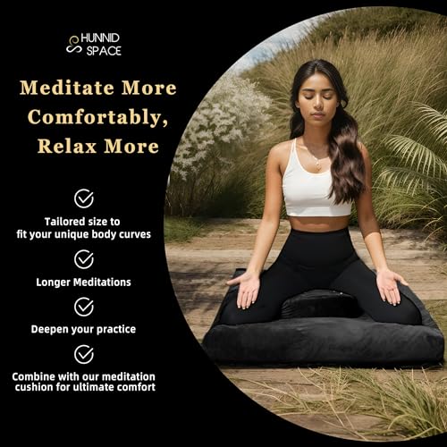 hunnidspace Meditation Cushion Set Zafu & Zabuton – Buckwheat Hull & Memory Foam, Adjustable Floor Pillow for Yoga, Meditation & Sitting, Removable Velvet Cover (Classic Black) - Image 5