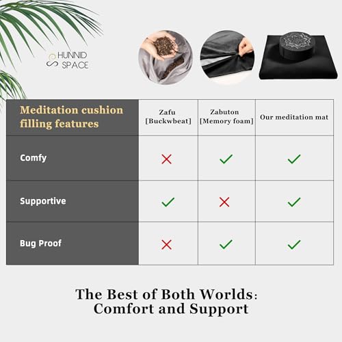 hunnidspace Meditation Cushion Set Zafu & Zabuton – Buckwheat Hull & Memory Foam, Adjustable Floor Pillow for Yoga, Meditation & Sitting, Removable Velvet Cover (Classic Black) - Image 3