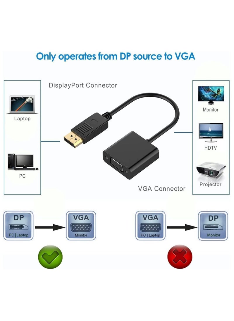 DP to VGA Converter, DisplayPort (DP) to VGA Adapter, DP To VGA Male to Female Adapter for DP Port Devices,Computer and Older Generation PC, Black
