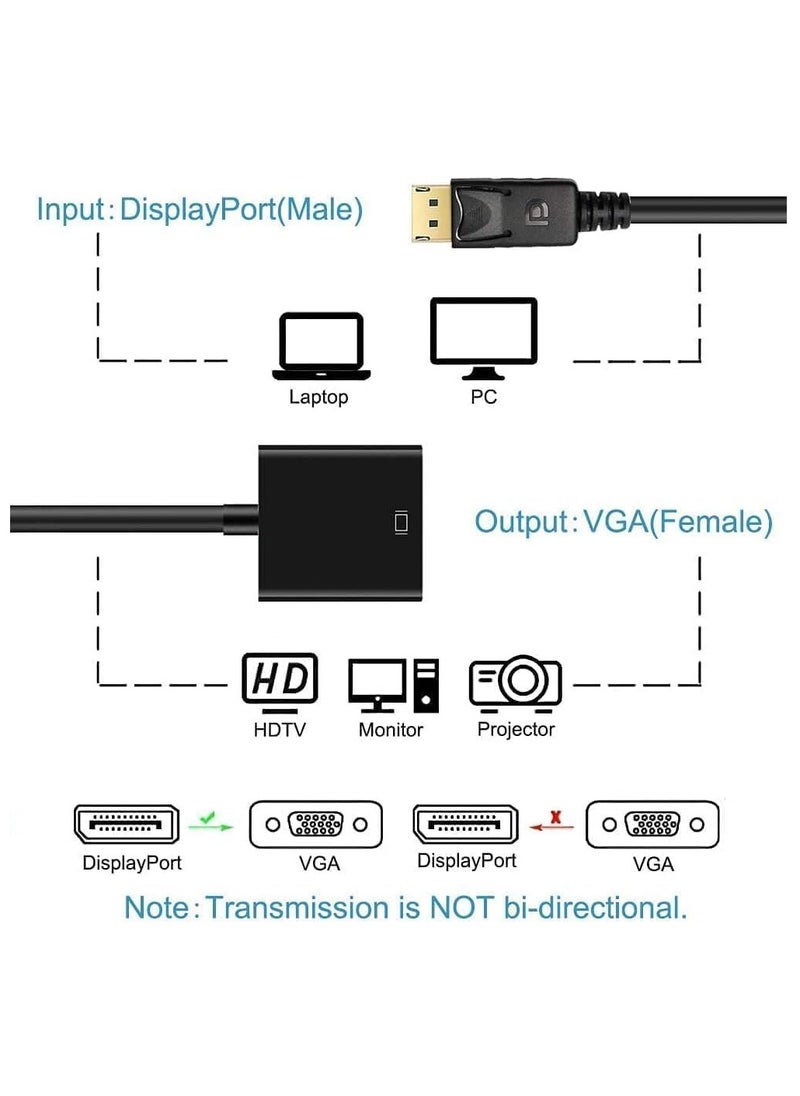 LEDIN DP to VGA Converter, DisplayPort (DP) to VGA Adapter, DP To VGA Male to Female Adapter for DP Port Devices,Computer and Older Generation PC, Black  - Image 3