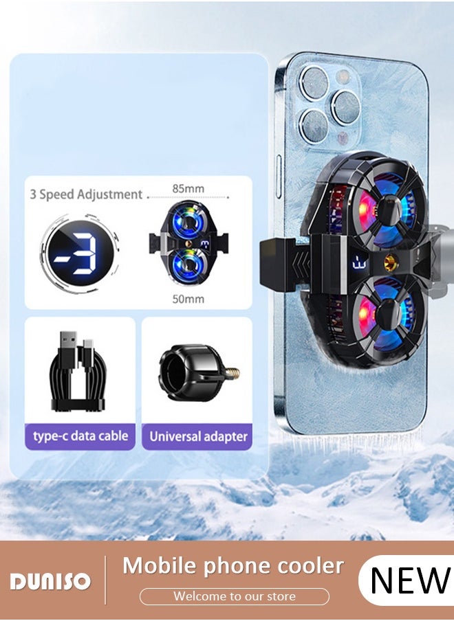 DUNISO Phone Cooler Cellphone Radiator Phone Cooler with Dual Semi-Conductor Cooling Chip Mobile Phone Cooling Fans Digital Display for Tiktok Live Streaming Outdoor Vlog Mobile Gaming  - Image 1