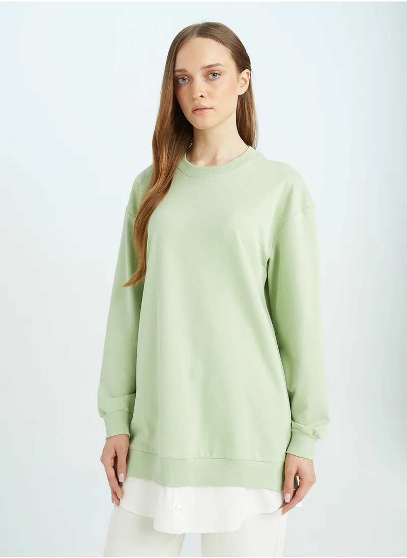 ديفاكتو Regular Fit Crew Neck Tunic With Hem Detail