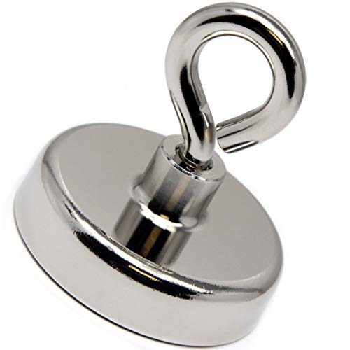 CMS MAGNETICS - (250-Pound Pull Force) 61mm Diameter Neodymium Cup Magnet with Eye Bolt | Strong, Stainless Steel | Fishing Magnet, Lifting, Science, Research, DYI - Image 1