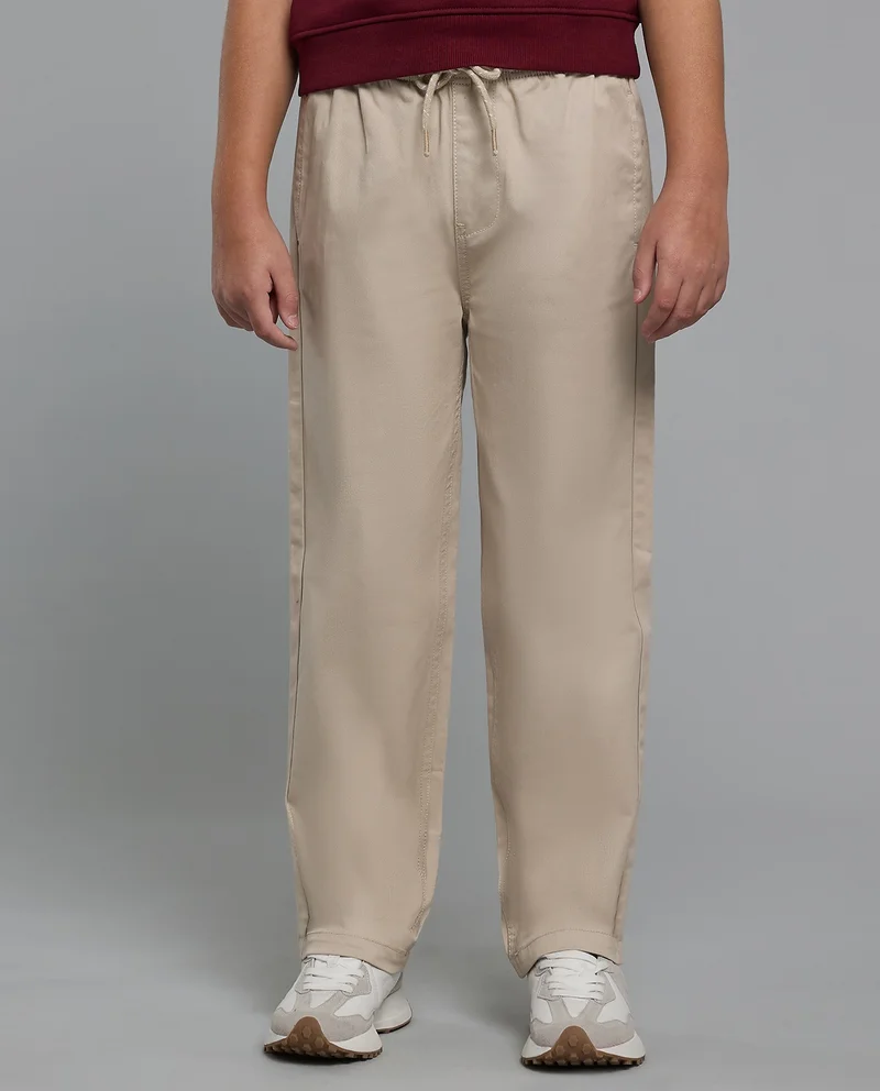 R&B Solid Woven Pants with Drawstring Waist