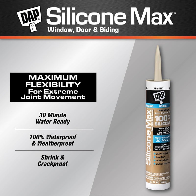 DAP Silicone Max Premium Sealant, 100% Silicone, Almond, 10.1-oz. - Image 2