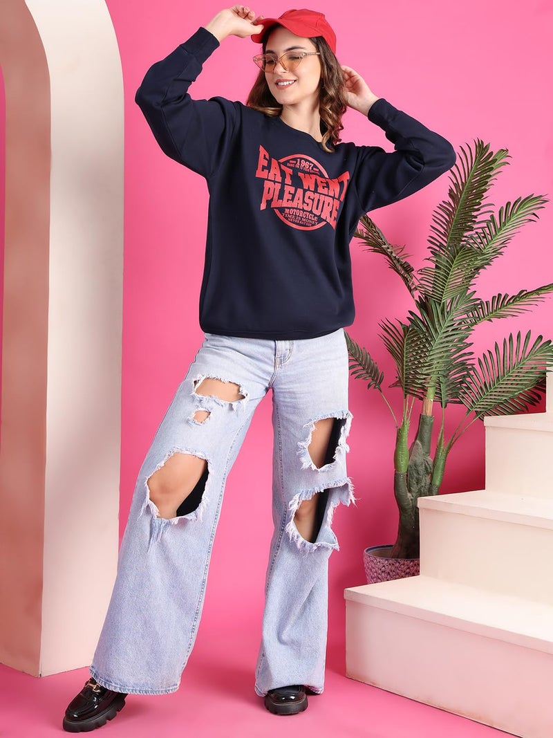 Mack JONNEY Regular Fit Blue Printed Sweatshirt for Women-MACK639991 - Image 5