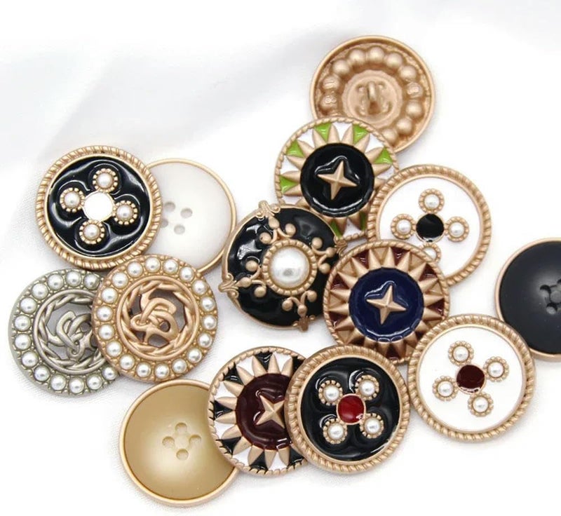 Buttons,Metal Buttons, Buttons 6/10/12pcs 18~30mm Large Vintage Colorful Gold Metal Shank Pearl for Clothes Women Coat Decorative Handmade DIY Sewing Accessories(Black White,18mm 12pcs) - Image 5