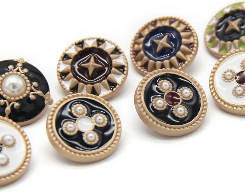 Buttons,Metal Buttons, Buttons 6/10/12pcs 18~30mm Large Vintage Colorful Gold Metal Shank Pearl for Clothes Women Coat Decorative Handmade DIY Sewing Accessories(Black White,18mm 12pcs) - Image 4