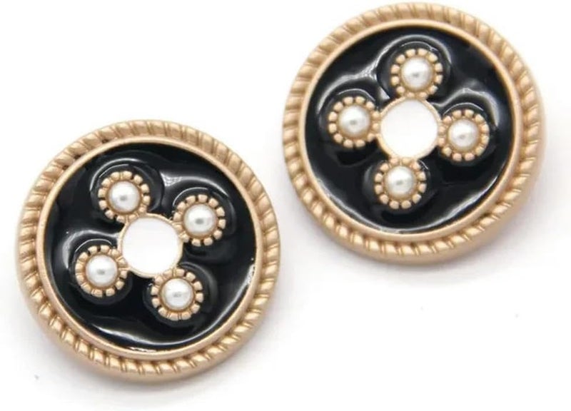 Buttons,Metal Buttons, Buttons 6/10/12pcs 18~30mm Large Vintage Colorful Gold Metal Shank Pearl for Clothes Women Coat Decorative Handmade DIY Sewing Accessories(Black White,18mm 12pcs) - Image 1