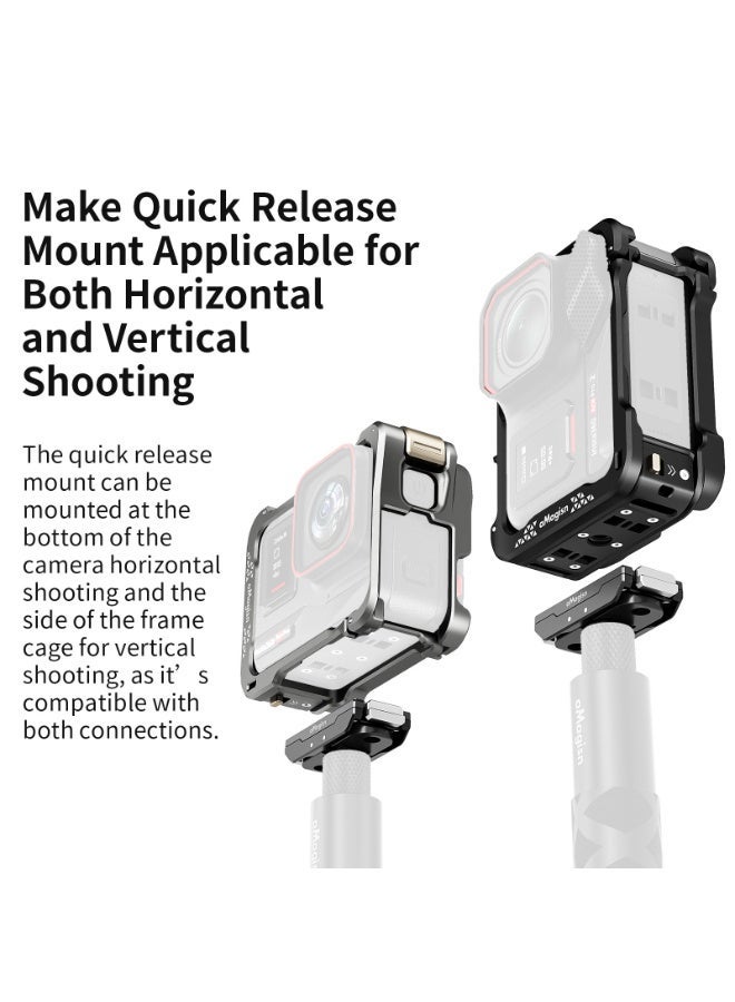 aMagisn Quick Release Metal Camera Cage for Insta360 Ace Pro/Ace Pro2 – Horizontal & Vertical Shooting Frame with Flip Battery Door, Cold Shoe Mount, and Lens Protection – Action Camera Cage Accessory - Image 3