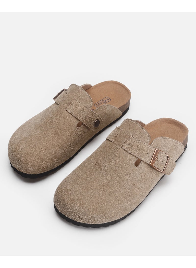 Loquat Suede Clogs Potato Shoes Cork Footbed Sandals Comfort Mules Slip On Slippers Khaki  - Image 1