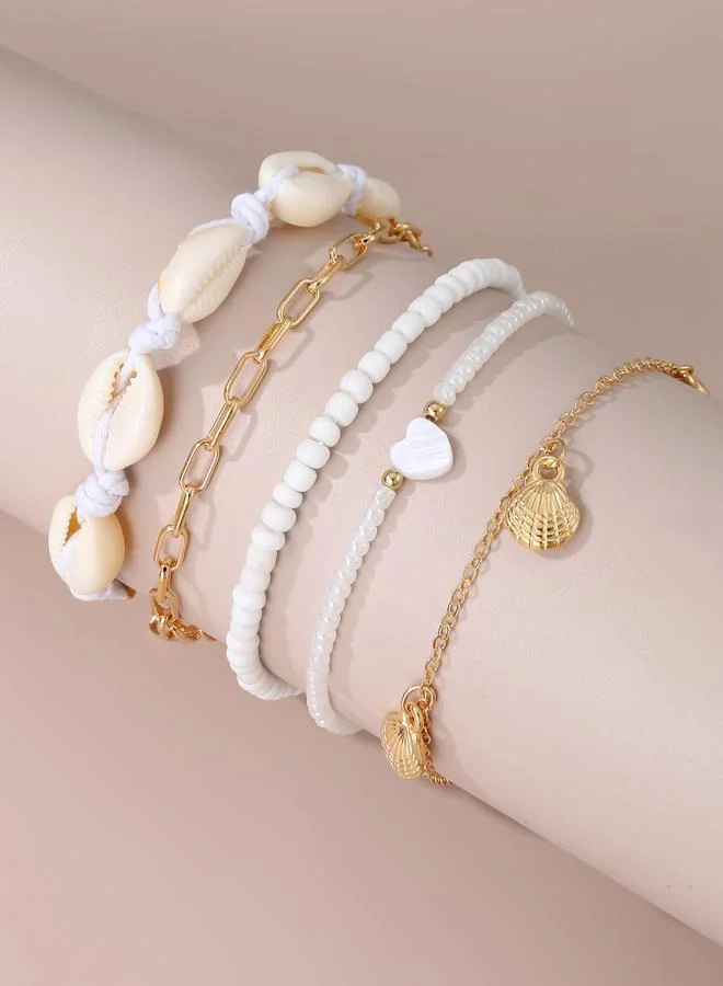 Take Two  Set of 5 - Seashell Charm Beaded Anklet for Women | Best Price UAE