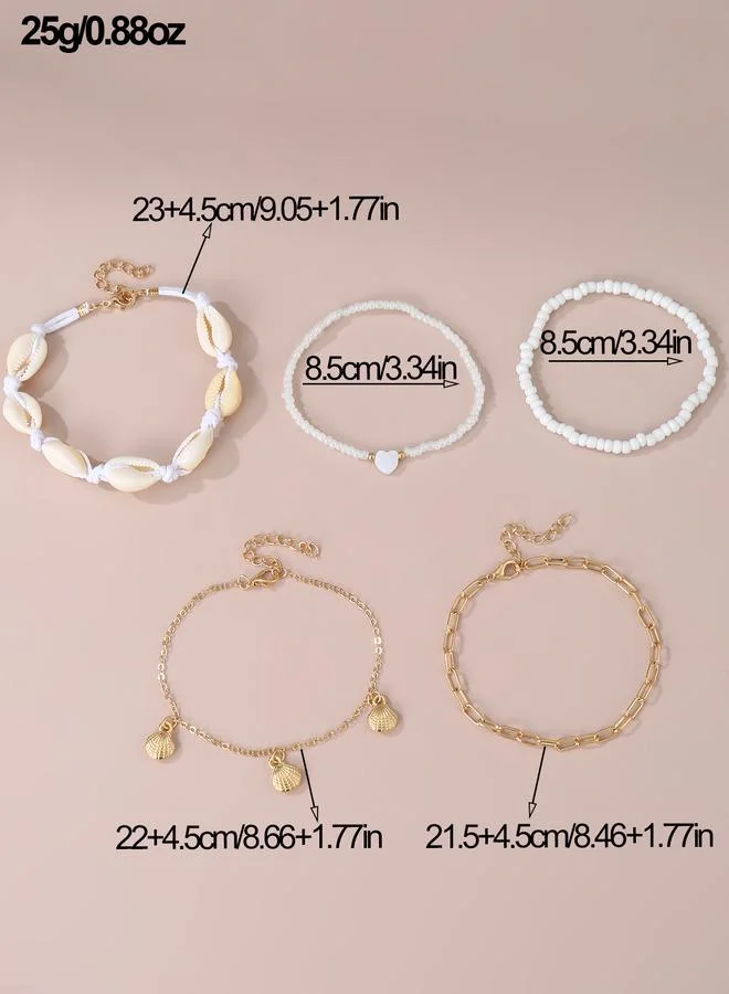 Take Two  Set of 5 - Seashell Charm Beaded Anklet for Women | Best Price UAE