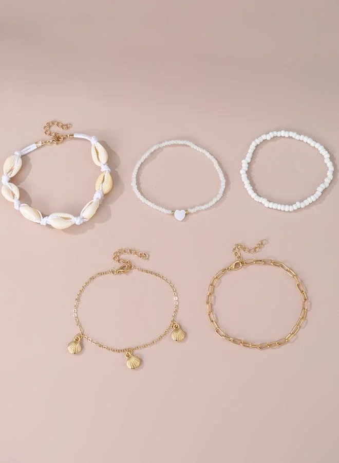 تايك تو Set of 5 - Seashell Charm Beaded Anklet