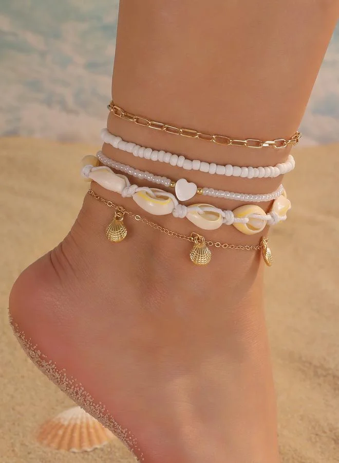تايك تو Set of 5 - Seashell Charm Beaded Anklet