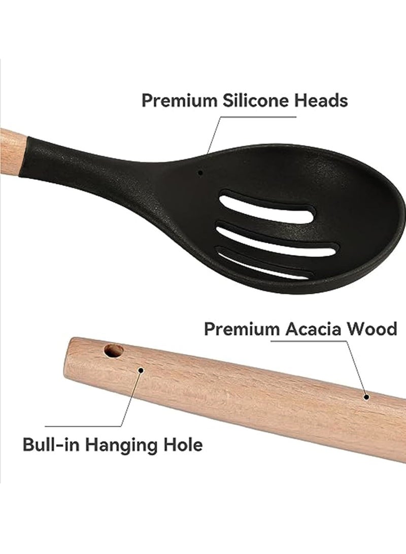 Toshionics 19 PCS Silicone Kitchenware Set with Wooden Handles T114659 | Heat-Resistant Non-Stick Cooking Utensils + 6-in-1 Knife Set + Holder + Cutting Board | Premium Food-Grade Silicone Cooking Tools - Image 4