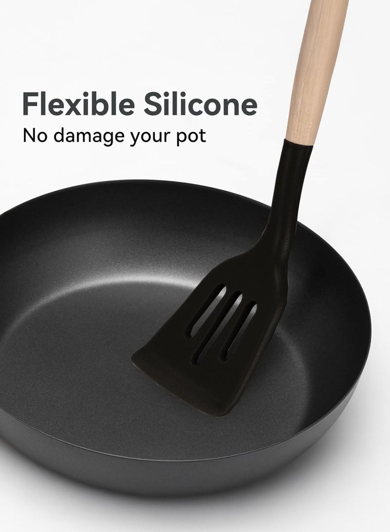 Toshionics 19 PCS Silicone Kitchenware Set with Wooden Handles T114659 | Heat-Resistant Non-Stick Cooking Utensils + 6-in-1 Knife Set + Holder + Cutting Board | Premium Food-Grade Silicone Cooking Tools - Image 3