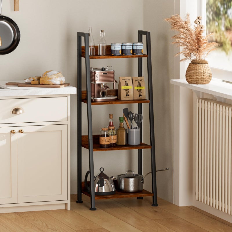 Furologee 4-Tier Ladder Shelf, Ladder Bookshelf with Removable Drawer, Rustic Bookcase Storage Rack Organizer, Wood Metal Freestanding Storage Shelves for Living Room, Home Office, Bedroom, Kitchen - Image 5
