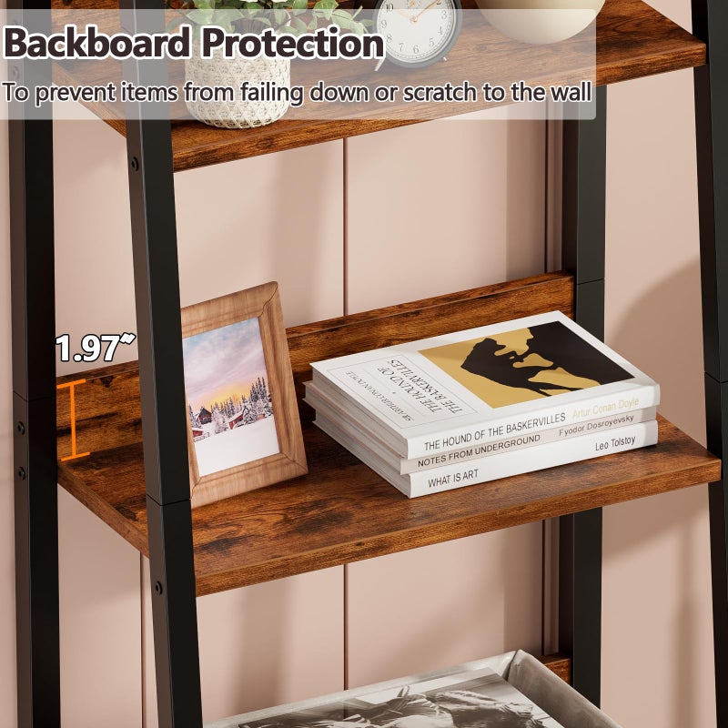 Furologee 4-Tier Ladder Shelf, Ladder Bookshelf with Removable Drawer, Rustic Bookcase Storage Rack Organizer, Wood Metal Freestanding Storage Shelves for Living Room, Home Office, Bedroom, Kitchen - Image 4