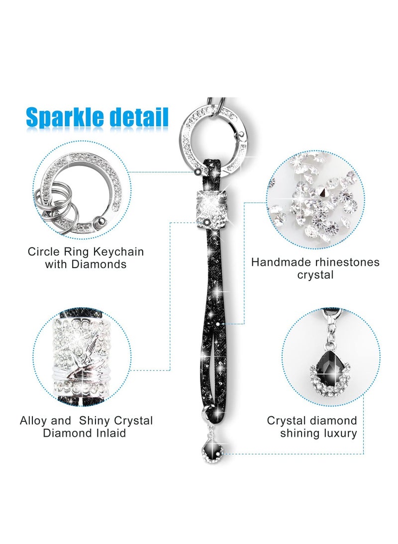SYOSI Car keychain for Women, Crystal Car Keychain, Diamond Bling Rhinestones Key Chain Ring, Bling Wrist Lanyard, for Girls Women for Keys, Car key (Black) - Image 3