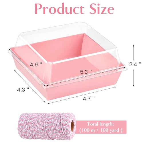 ZORRITA 50 Pack 5 Inch Pink Paper Charcuterie Boxes with Clear Lids, Square To Go Cake Slice Containers Small Bakery Boxes for Dessert, Cookies, Sandwich, Strawberries - Image 2