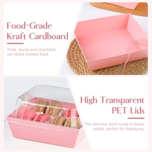 ZORRITA 50 Pack 5 Inch Pink Paper Charcuterie Boxes with Clear Lids, Square To Go Cake Slice Containers Small Bakery Boxes for Dessert, Cookies, Sandwich, Strawberries - Image 3