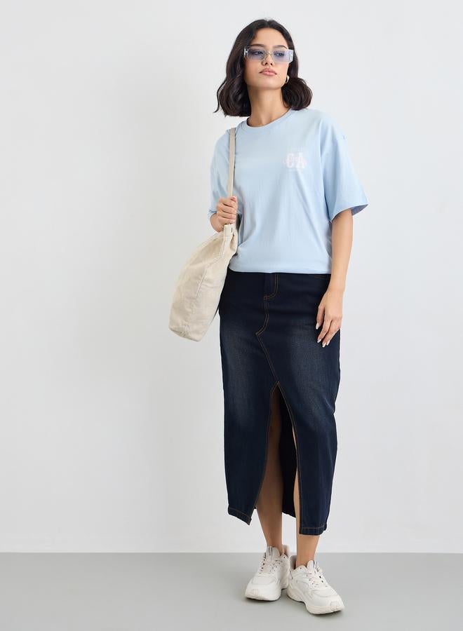 Styli Slogan Print Crew Neck Oversized T-Shirt - Image 1