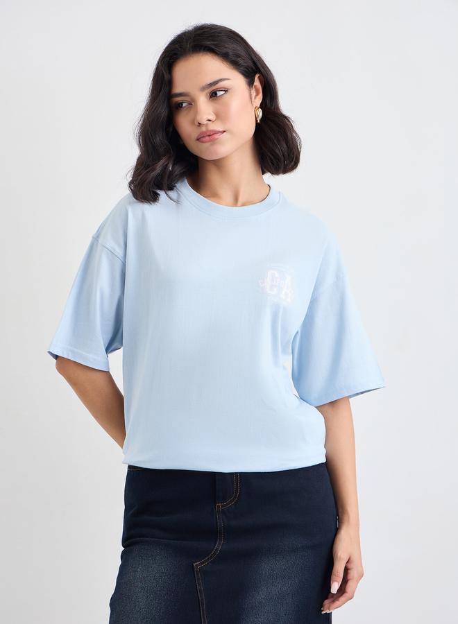 Styli Slogan Print Crew Neck Oversized T-Shirt - Image 1