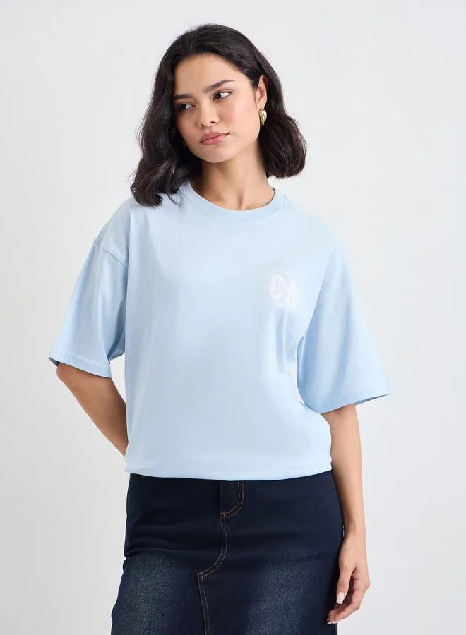 Styli Slogan Print Crew Neck Oversized T-Shirt