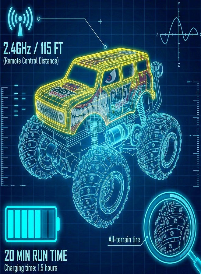 بيزغار ألعاب شاحنة الوحش من بيزجار، شاحنة وحش تعمل بجهاز تحكم عن بعد مع حركات راقصة ودوران وأضواء وموسيقى، سيارة تحكم عن بعد بمقياس 1:20 للأولاد من عمر 4-7 سنوات، 5-10 سنوات فما فوق، هدايا عيد ميلاد للأولاد (أصفر) - Image 5