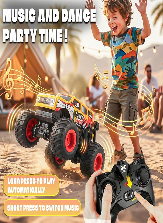 بيزغار ألعاب شاحنة الوحش من بيزجار، شاحنة وحش تعمل بجهاز تحكم عن بعد مع حركات راقصة ودوران وأضواء وموسيقى، سيارة تحكم عن بعد بمقياس 1:20 للأولاد من عمر 4-7 سنوات، 5-10 سنوات فما فوق، هدايا عيد ميلاد للأولاد (أصفر) - Image 4