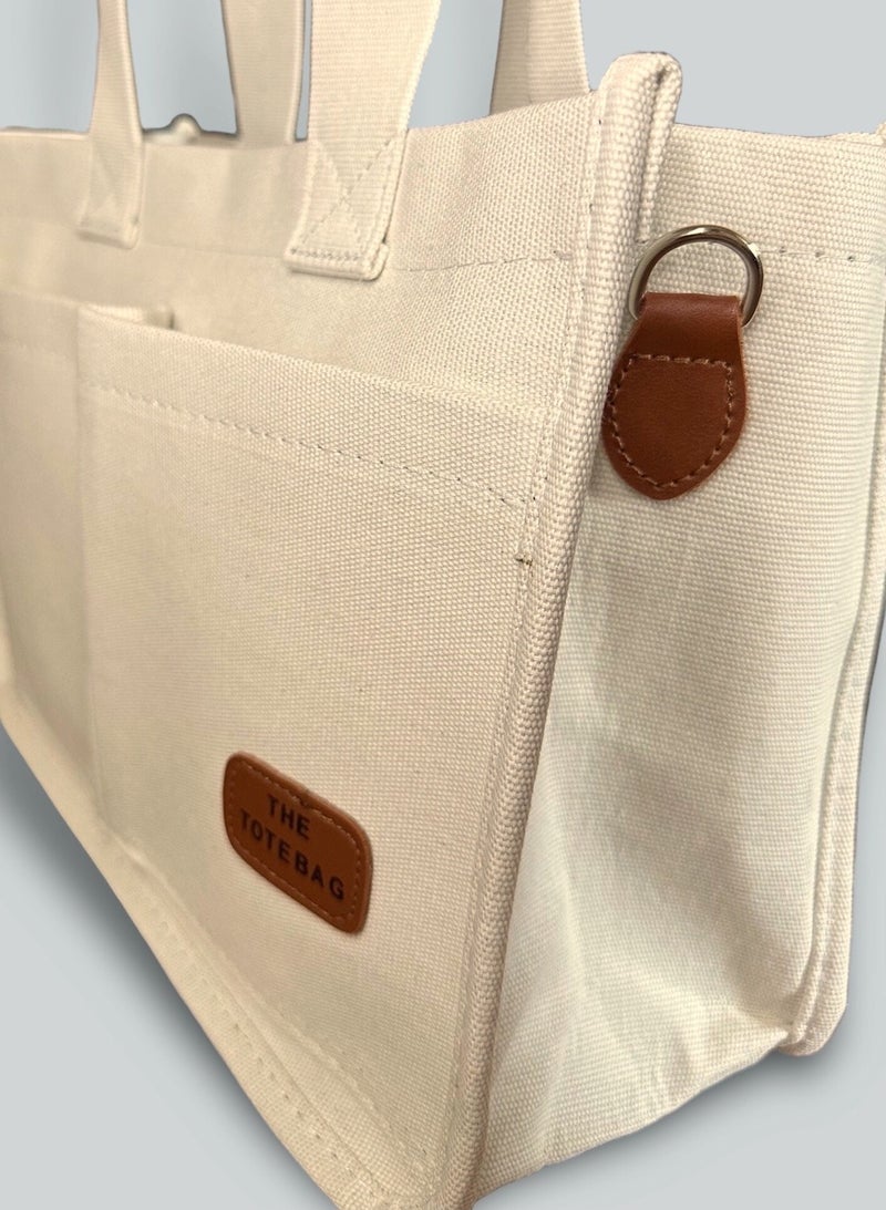 Gabiess Women's Canvas Fabric Cream Color Two Piece Front Pocket Tote Bag Hand and Shoulder Bag  - Image 3