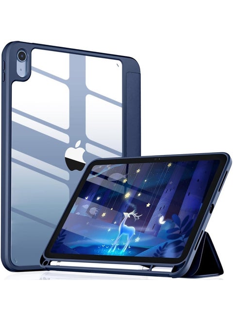 Case Compatible with iPad 10th Generation 2022 10.9 Inch with Pencil Holder, Slim Protective Cover with Clear Back Shell for iPad 10th Gen A2696 A2757 A2777, Auto Wake/Sleep, Navy