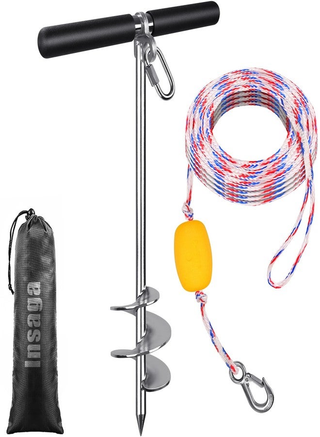 Insaga 17'' Sand Anchor for Boat with 32ft Rope, 304 Stainless Steel Boat Sand Anchor with Crossbar, Fully Welded Screw in Boat Anchor for Kayak, Jet Ski, Pontoon, Shallow Water, Beach and Sandbar Use - Image 1