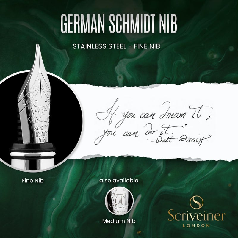 Scriveiner British Racing Green Fountain Pen - Stunning Luxury Pen with Chrome Finish, Schmidt Nib (Fine), Best Pen Gift Set for Men & Women, Professional, Executive, Office, Nice Pens - Image 5