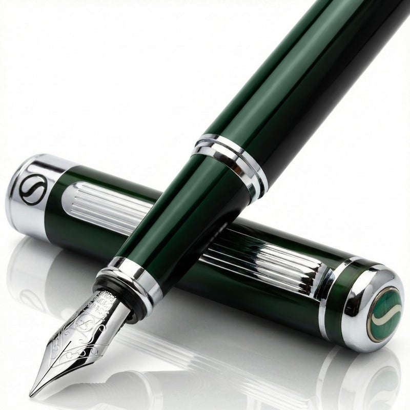 Scriveiner British Racing Green Fountain Pen - Stunning Luxury Pen with Chrome Finish, Schmidt Nib (Fine), Best Pen Gift Set for Men & Women, Professional, Executive, Office, Nice Pens - Image 1