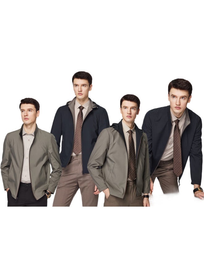 FIRS Jacket, Double-Sided Wear, Hooded, Detachable Stand Collar, Contrasting Colors, Spring Business Commute, Soft Breathable Comfortable Casual Coat - Image 3