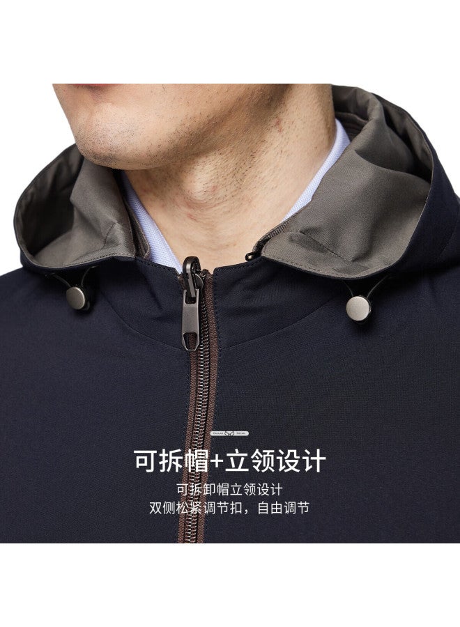 FIRS Jacket, Double-Sided Wear, Hooded, Detachable Stand Collar, Contrasting Colors, Spring Business Commute, Soft Breathable Comfortable Casual Coat - Image 1