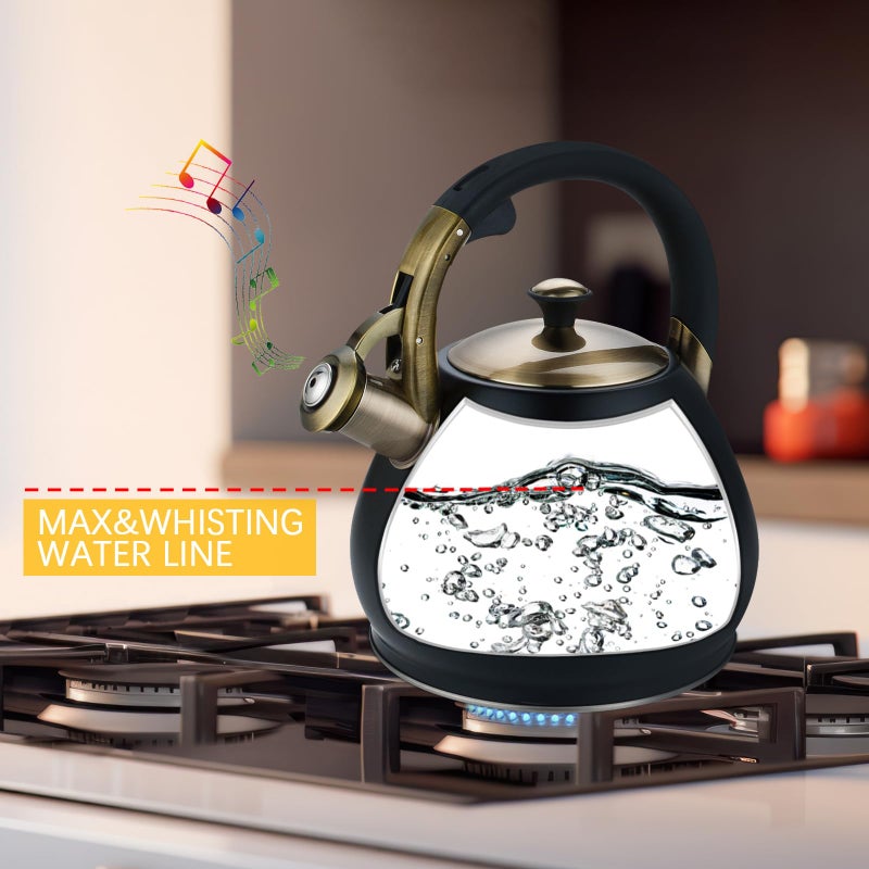 Lazneyru Tea Kettle Stovetop Whistling Kettle Teapot, 3Quart Tea Pot Stainless Steel Teakettle for Stove Top with Heat Proof Ergonomic Handle - Image 2