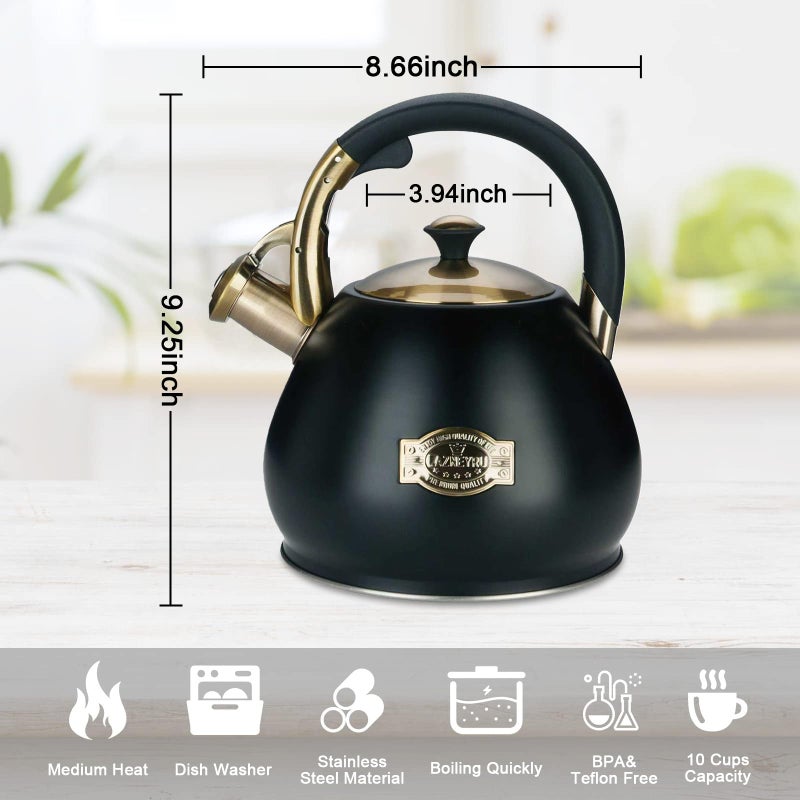 Lazneyru Tea Kettle Stovetop Whistling Kettle Teapot, 3Quart Tea Pot Stainless Steel Teakettle for Stove Top with Heat Proof Ergonomic Handle - Image 5